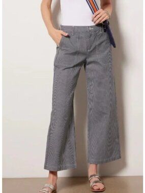 Evereve Maggie Railroad Stripe Wide Leg Pants Sz 29 Blue White High Rise